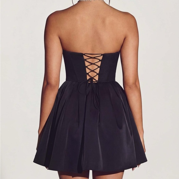 Oh Polly Strapless Black Satin Corset Mini Dress - Picture 2 of 7